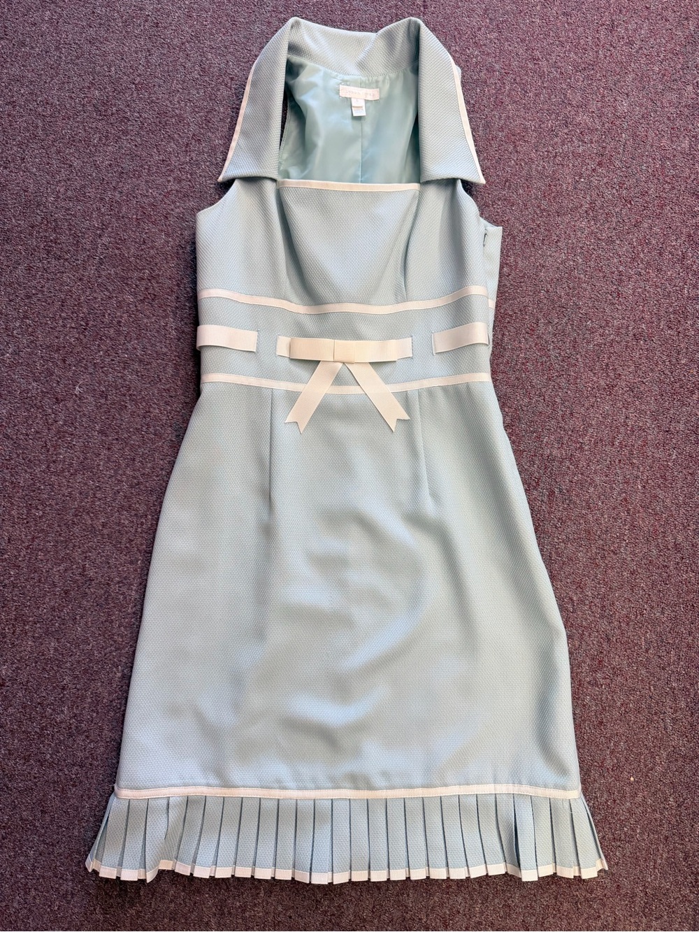 London Times Pale Blue Sleeveless Sheath Dress with Cream Trim